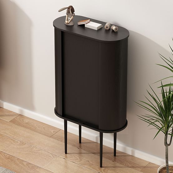 Vysoká komoda Clemente s lamelami, čierna