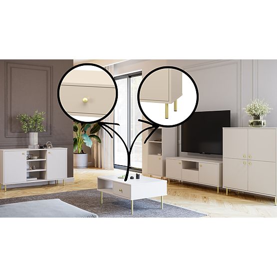 Vysoká štvordverová komoda Venus kašmír zlaté kovové nožičky