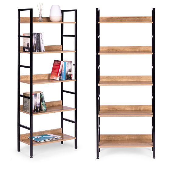 Vysoký loftový regál 5 políc kov MDF ModernHome