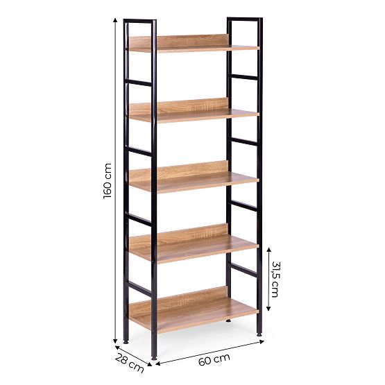 Vysoký loftový regál 5 políc kov MDF ModernHome