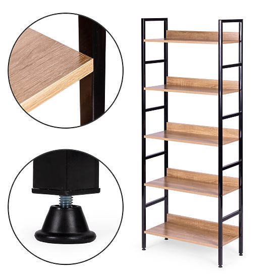 Vysoký loftový regál 5 políc kov MDF ModernHome