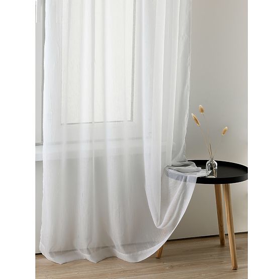 Záclona KRESZ biela farba klasický štýl flex flex 5,5 cm s dvojitým záhybom drvený voál 140x270