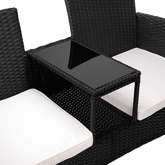 Záhradná lavica z technoratanu pohovka CORDOBA čierna s béžovými vankúšmi