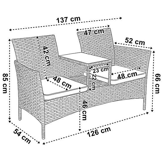 Záhradná lavica z technoratanu pohovka CORDOBA čierna s béžovými vankúšmi
