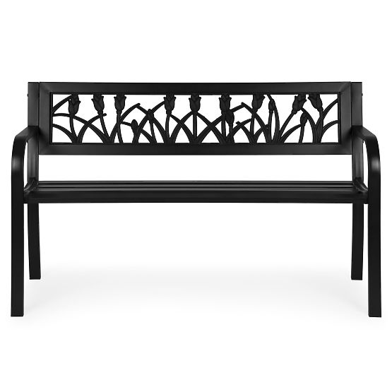Záhradná lavička s dekoratívnym operadlom 120x50 cm kovová parková čierna MultiGarden
