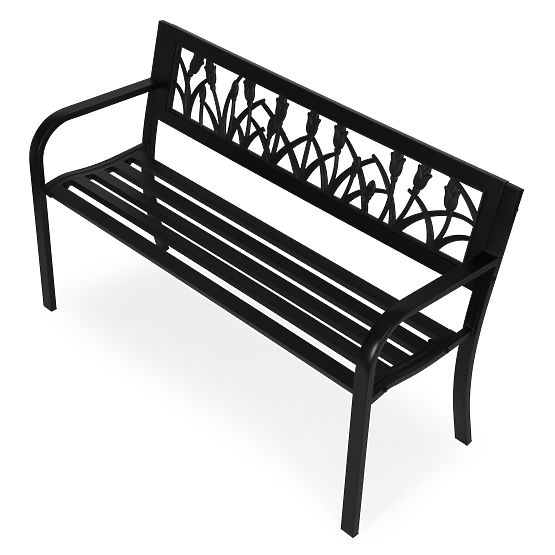 Záhradná lavička s dekoratívnym operadlom 120x50 cm kovová parková čierna MultiGarden