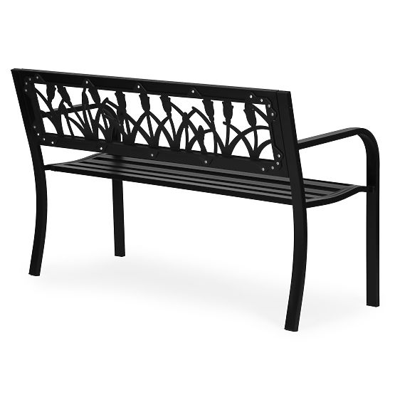 Záhradná lavička s dekoratívnym operadlom 120x50 cm kovová parková čierna MultiGarden