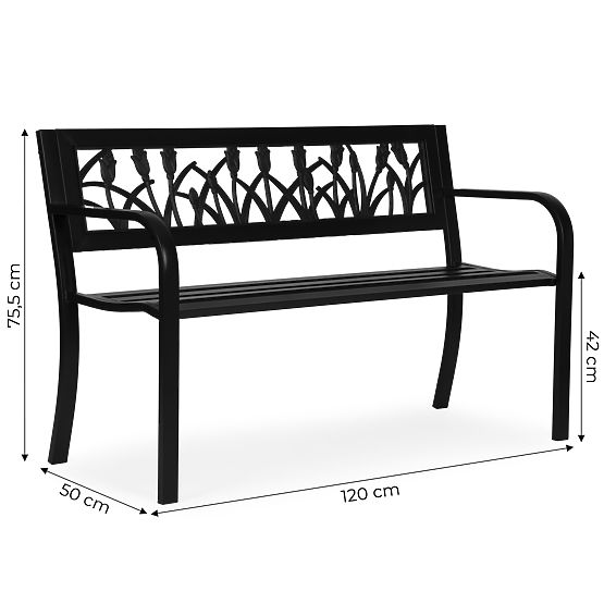 Záhradná lavička s dekoratívnym operadlom 120x50 cm kovová parková čierna MultiGarden