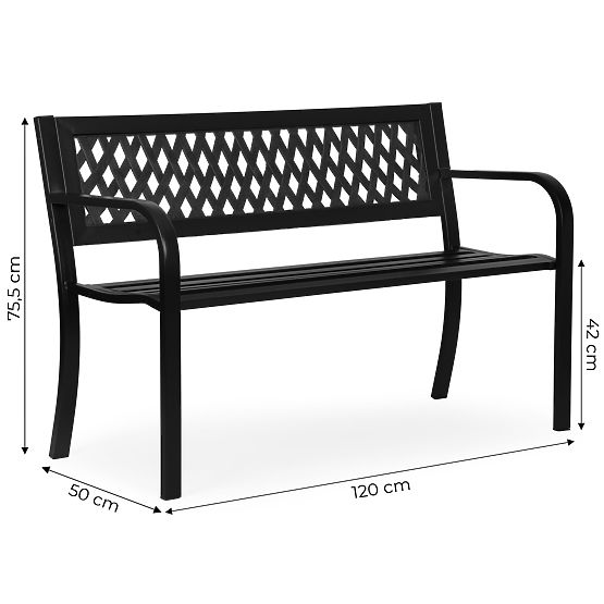 Záhradná lavička s mriežkovým operadlom 120x50 cm kovová parková čierna MultiGarden