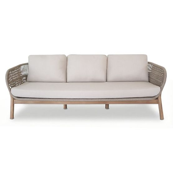 Záhradná nábytková sada Fiorentino 2 teakový vzhľad, výplet, svetlé akáciové drevo FSC, béžová, zaob