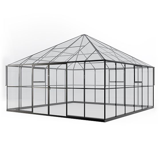 Záhradná oranžéria ProGlass Gazebo Large so základom 17,8 m² tvrdené sklo 4 mm, hliník, čierna