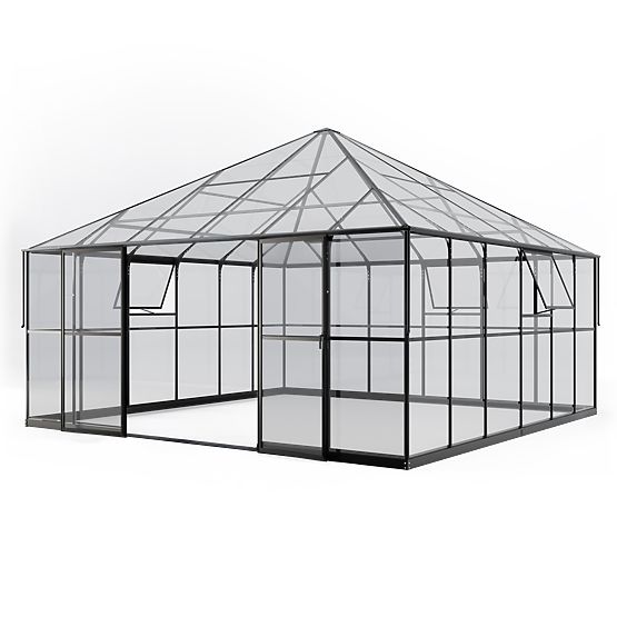 Záhradná oranžéria ProGlass Gazebo Large so základom 17,8 m² tvrdené sklo 4 mm, hliník, čierna