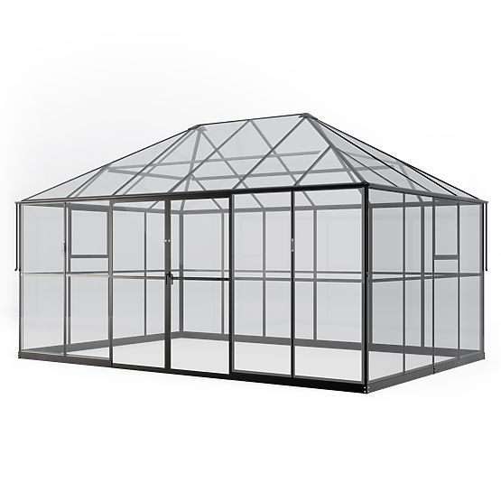 Záhradná oranžéria ProGlass Gazebo Standard so základom 12 m² tvrdené sklo 4 mm, hliník, čierna