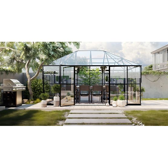 Záhradná oranžéria ProGlass Gazebo Standard so základom 12 m² tvrdené sklo 4 mm, hliník, čierna