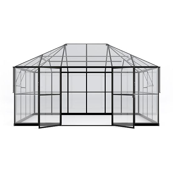 Záhradná oranžéria ProGlass Gazebo Standard so základom 12 m² tvrdené sklo 4 mm, hliník, čierna