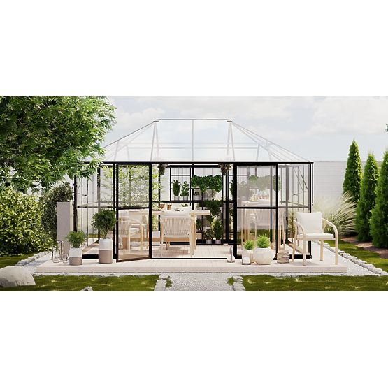 Záhradná oranžéria ProGlass Gazebo Standard so základom 12 m² tvrdené sklo 4 mm, hliník, čierna