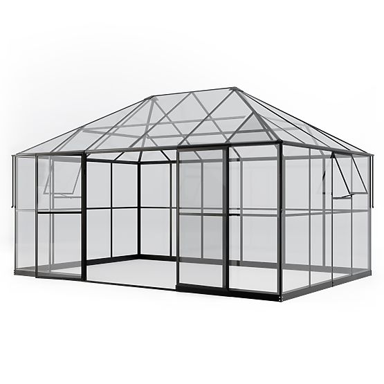 Záhradná oranžéria ProGlass Gazebo Standard so základom 12 m² tvrdené sklo 4 mm, hliník, čierna