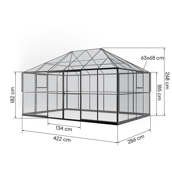 Záhradná oranžéria ProGlass Gazebo Standard so základom 12 m² tvrdené sklo 4 mm, hliník, čierna