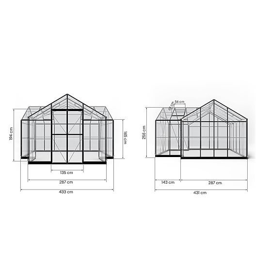 Záhradná oranžéria Royal Green Standard 16,6 m² so základom, tvrdené sklo 4 mm, hliník, čierna
