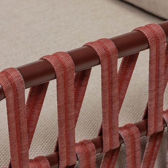 Záhradná rohová sedačka so stolíkom Amarello, hliníková, výplet, svetlo béžová/bordovo hnedá