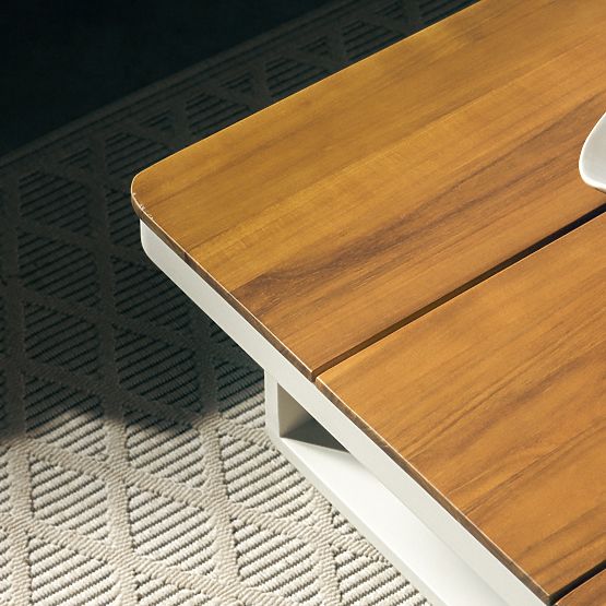 Záhradná rohová sedačka so stolíkom Porticato, akáciové drevo FSC, teakový vzhľad, svetlo béžová