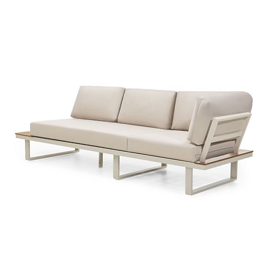 Záhradná rohová sedačka so stolíkom Porticato, akáciové drevo FSC, teakový vzhľad, svetlo béžová