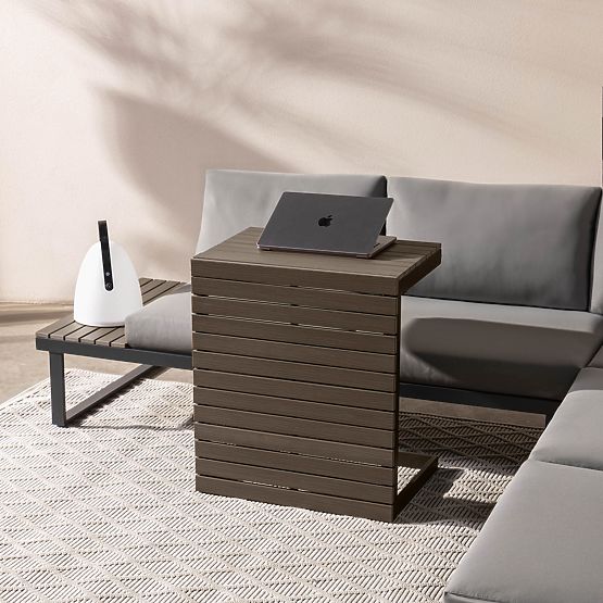 Záhradná rohová sedačka so stolíkom Valongo, polywood, spun-poly, svetlosivá/antracitová