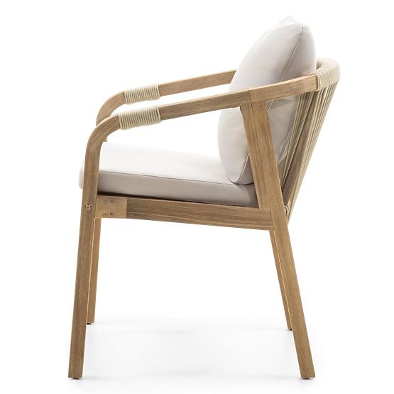 Záhradná stolička Castello s výpletom, akáciové drevo FSC, teakový vzhľad, béžová