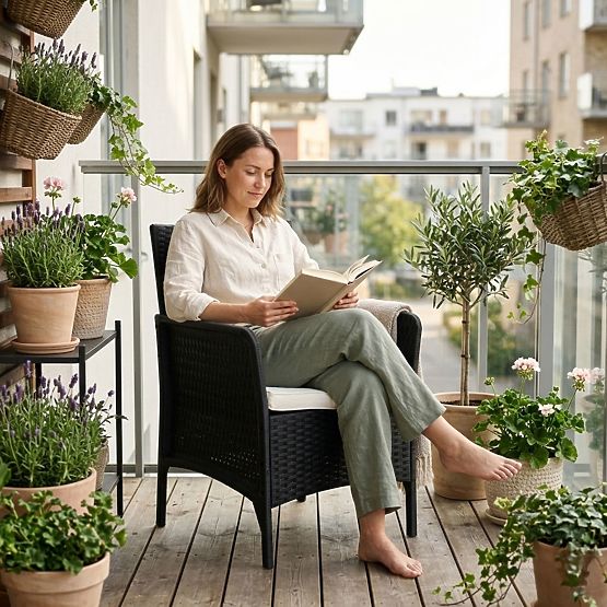 Záhradné kreslo s vankúšom stolička na balkón terasu záhradu čierne MultiGarden
