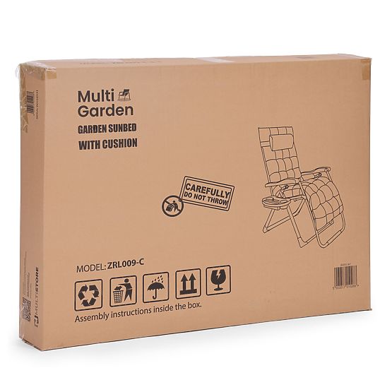 Záhradné plážové lehátko s vankúšom a nastaviteľnou opierkou čierne zlatý rám MultiGarden