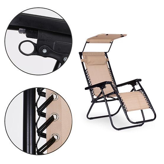 Záhradné plážové ležadlo s nastaviteľným operadlom a pohyblivou strieškou Modernhome - béžové