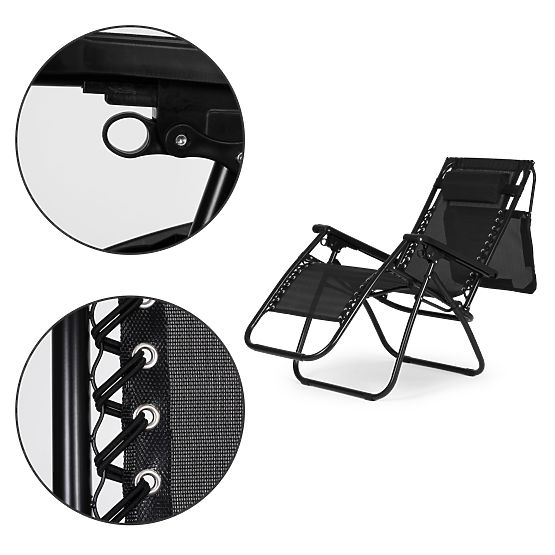 Záhradné plážové ležadlo s nastaviteľným operadlom a pohyblivou strieškou Modernhome - čierne