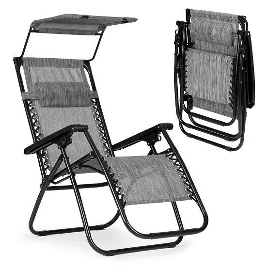 Záhradné plážové ležadlo s nastaviteľným operadlom a pohyblivou strieškou Modernhome - sivé