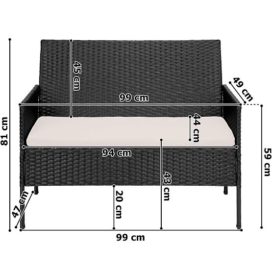Záhradný nábytok z technoratanu sada 4v1 MAGNOLIA čierna béžové vankúše