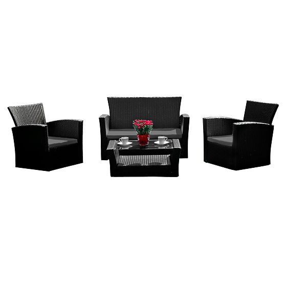 Záhradný nábytok z technoratanu (sofa 123cm, 2 x kreslo + stolík) UNICO čierny