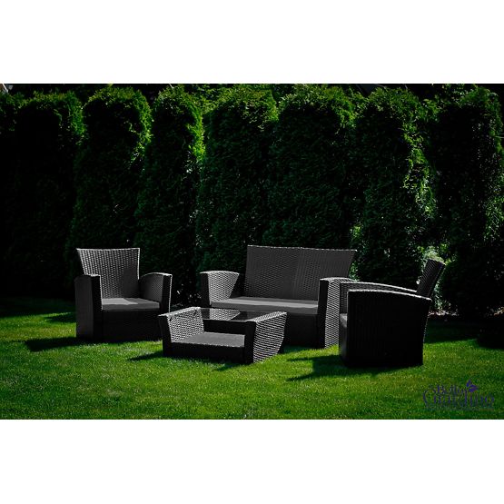 Záhradný nábytok z technoratanu (sofa 123cm, 2 x kreslo + stolík) UNICO čierny