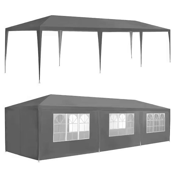 Záhradný pavilónový stan 3x9 m 8 stien sivý MultiGarden