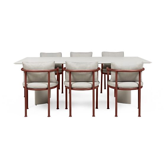 Záhradný set Amarello, stôl 220 cm + 6 stoličiek, hliníkový, svetlo béžový/bordovo hnedý
