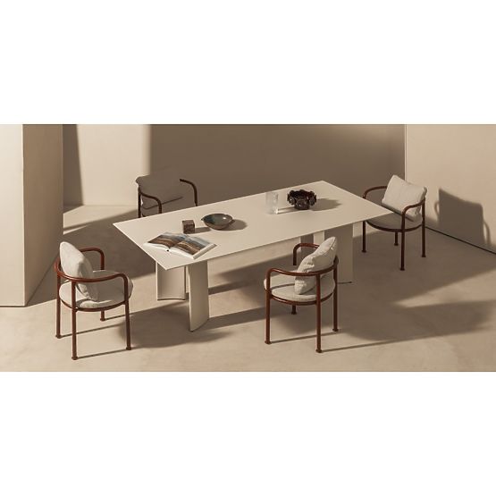 Záhradný set Amarello, stôl 220 cm + 6 stoličiek, hliníkový, svetlo béžový/bordovo hnedý