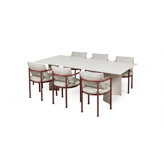 Záhradný set Amarello, stôl 220 cm + 6 stoličiek, hliníkový, svetlo béžový/bordovo hnedý