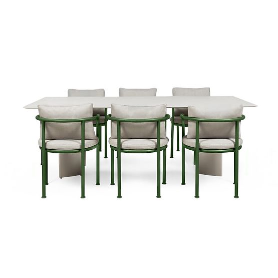 Záhradný set Amarello, stôl 220 cm + 6 stoličiek, hliníkový, svetlo béžový/zelený