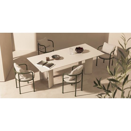 Záhradný set Amarello, stôl 220 cm + 6 stoličiek, hliníkový, svetlo béžový/zelený