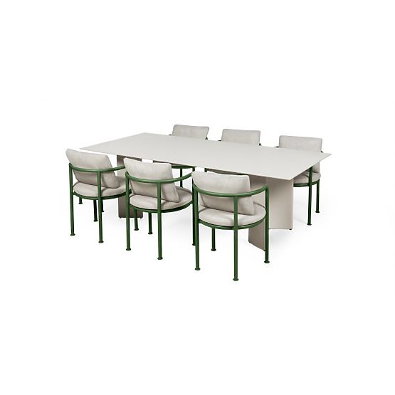 Záhradný set Amarello, stôl 220 cm + 6 stoličiek, hliníkový, svetlo béžový/zelený