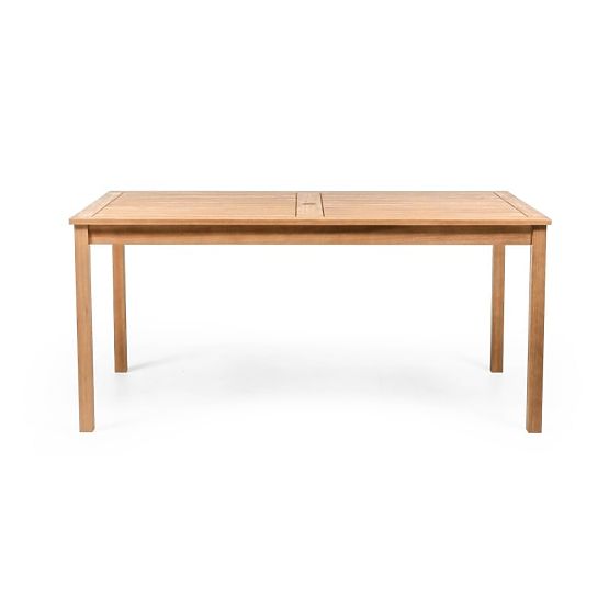 Záhradný set Familis stôl 160 cm + 4 stoličky s nastaviteľnými operadlami a krémovými vankúšmi, drev