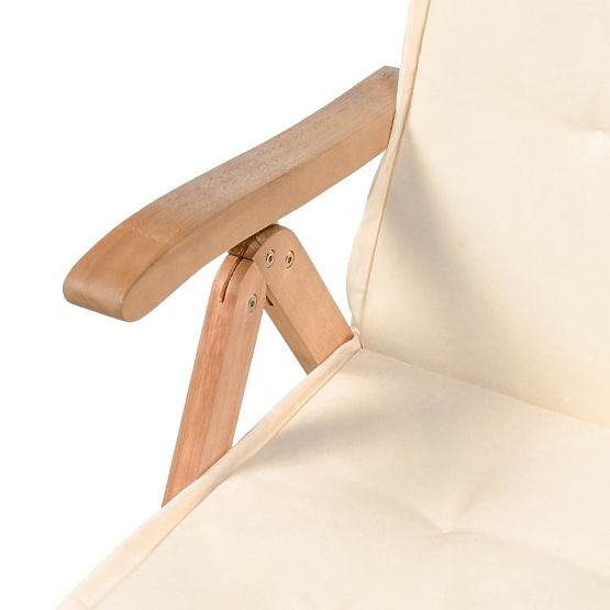 Záhradný set Familis stôl 160 cm + 6 stoličiek s nastaviteľnými opierkami a krémovými vankúšmi, drev