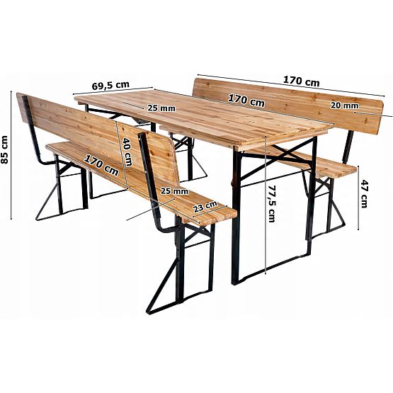 Záhradný set oceľovo-drevený PORTER 170 cm stôl + 2 lavice