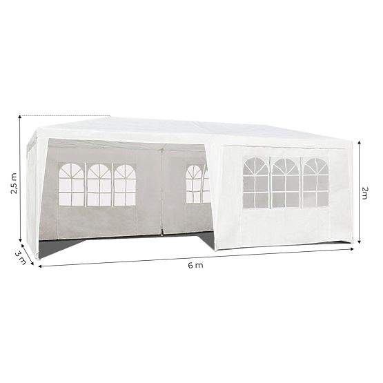 Záhradný stanový pavilón 3x6 m 6 stien biely MultiGarden