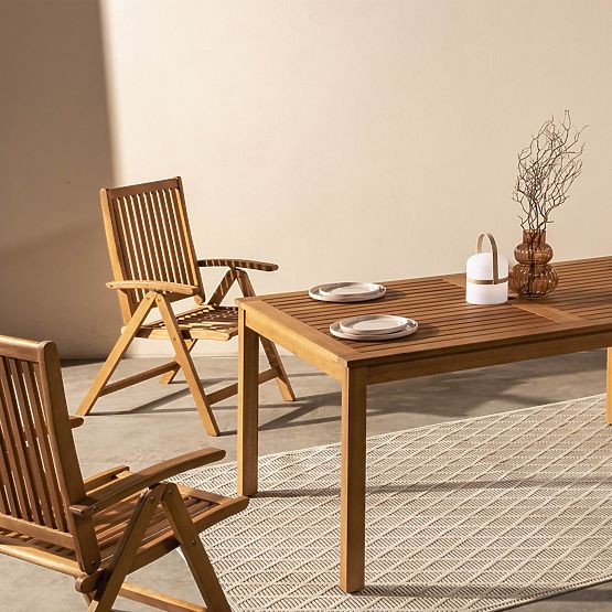 Záhradný stôl Familis, 160 cm, teakový vzhľad, eukalyptové drevo FSC