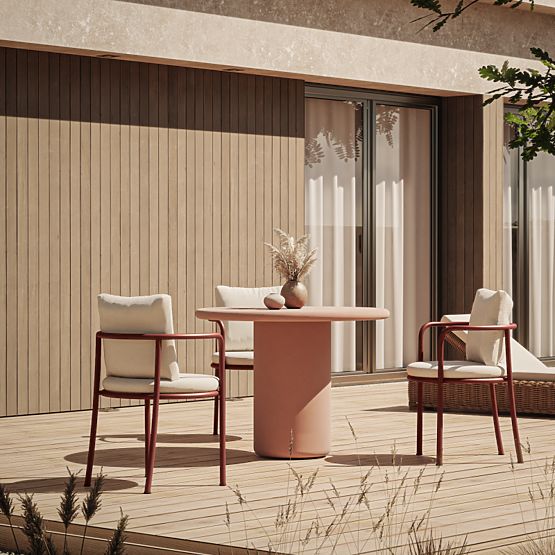 Záhradný stôl Vibonis 100 cm, okrúhly, cementový, terakota