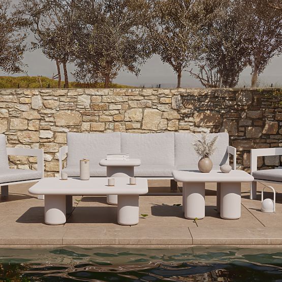 Záhradný stolík Vibonis 100 cm, štvorcový, cementový, svetlo béžový